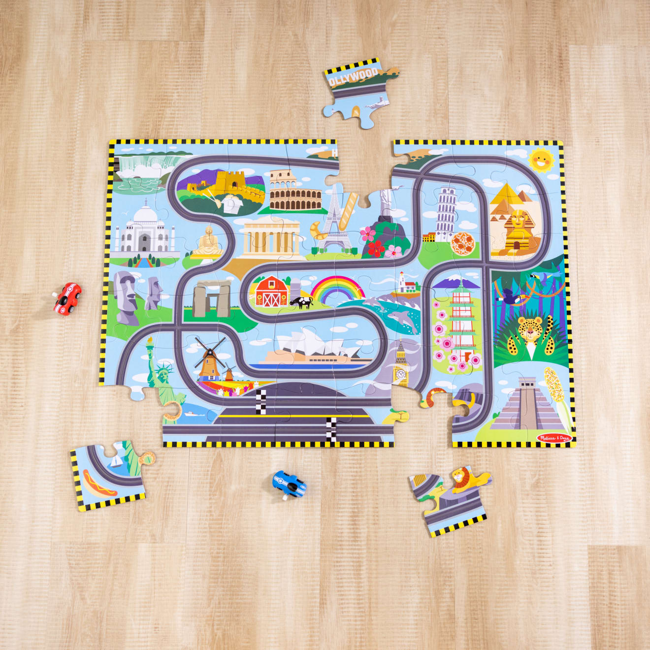 Race Around the World Tracks Floor Puzzle - 48 Pieces - Image 4